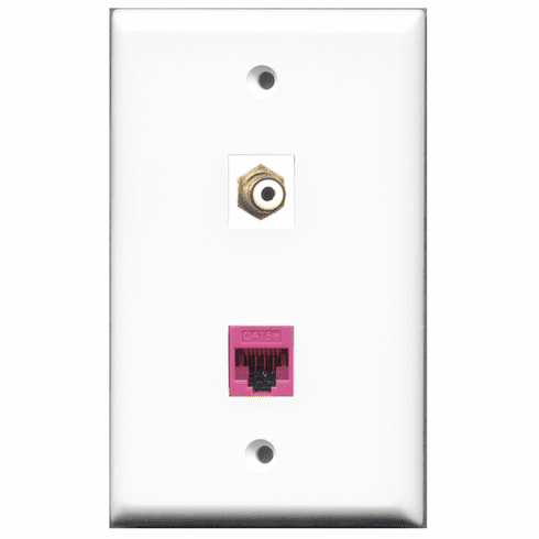 RiteAV - 1 Port RCA White - 1 Port Cat5e Ethernet Pink  Wall Plate White