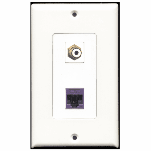 RiteAV - 1 Port RCA White - 1 Port Cat5e Ethernet Purple  Wall Plate Decora White