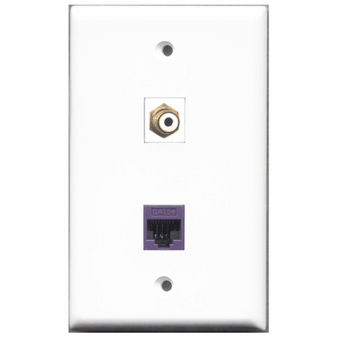 RiteAV - 1 Port RCA White - 1 Port Cat5e Ethernet Purple  Wall Plate White