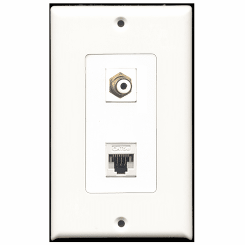 RiteAV - 1 Port RCA White - 1 Port Cat5e Ethernet White  Wall Plate Decora White