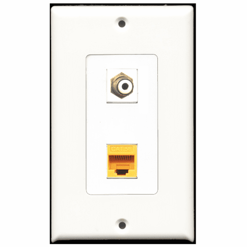 RiteAV - 1 Port RCA White - 1 Port Cat5e Ethernet Yellow  Wall Plate Decora White