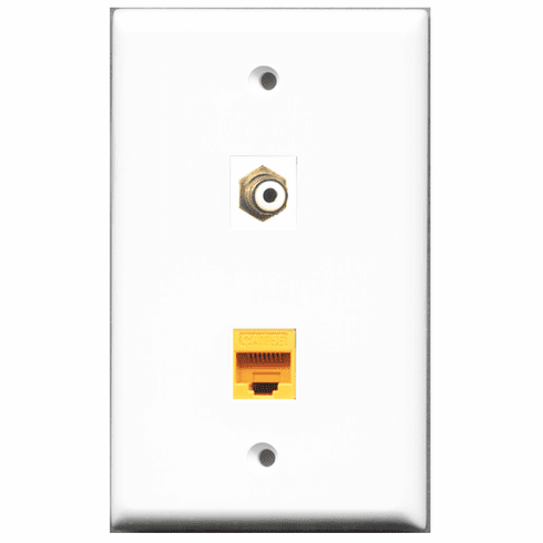 RiteAV - 1 Port RCA White - 1 Port Cat5e Ethernet Yellow  Wall Plate White