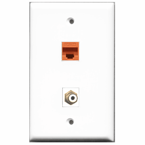 RiteAV - 1 Port RCA White 1 Port Cat5e Orange  Wall Plate White