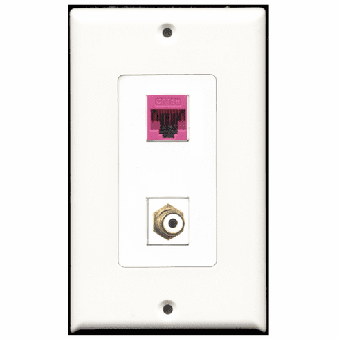 RiteAV - 1 Port RCA White 1 Port Cat5e Pink  Wall Plate Decora White