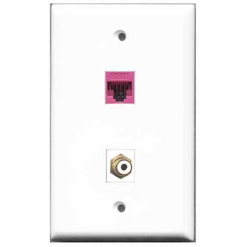 RiteAV - 1 Port RCA White 1 Port Cat5e Pink  Wall Plate White