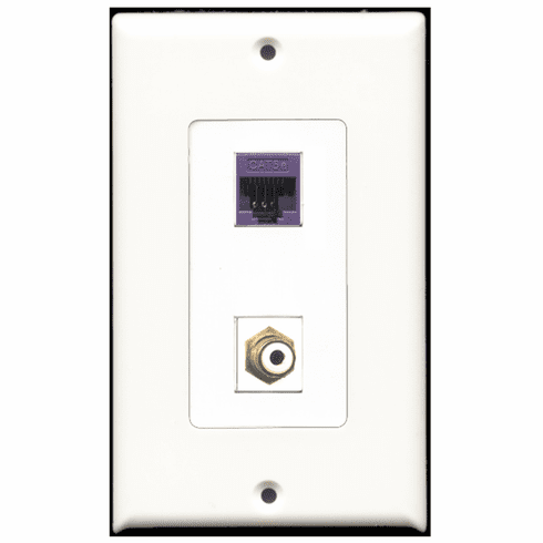 RiteAV - 1 Port RCA White 1 Port Cat5e Purple  Wall Plate Decora White