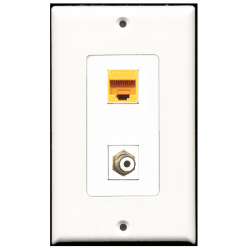 RiteAV - 1 Port RCA White 1 Port Cat5e Yellow  Wall Plate Decora White