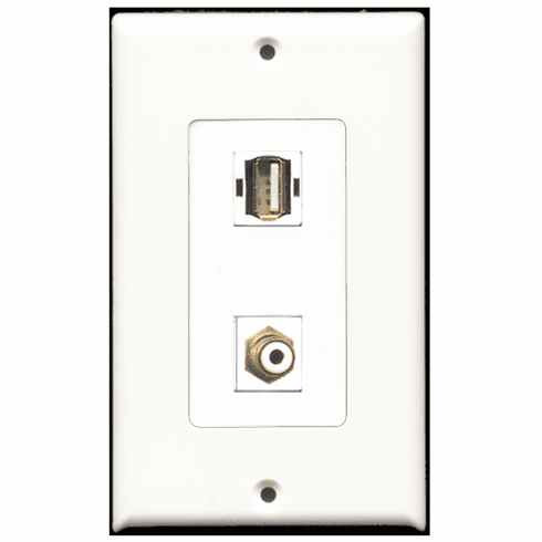 RiteAV - 1 Port RCA White 1 Port USB A-A  Wall Plate Decora White