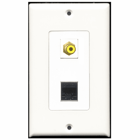 RiteAV - 1 Port RCA Yellow - 1 Port Cat5e Ethernet Black  Wall Plate Decora White