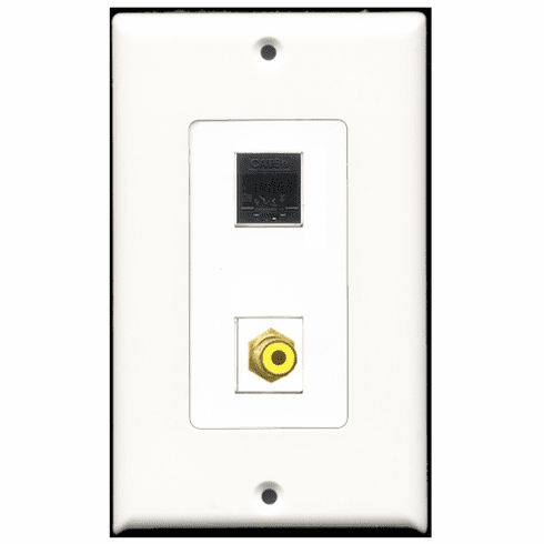 RiteAV - 1 Port RCA Yellow - 1 Port Cat5e Ethernet Black  Wall Plate Decora White