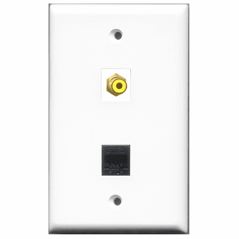 RiteAV - 1 Port RCA Yellow - 1 Port Cat5e Ethernet Black  Wall Plate White