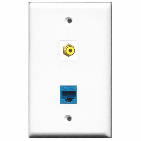 RiteAV - 1 Port RCA Yellow - 1 Port Cat5e Ethernet Blue  Wall Plate White