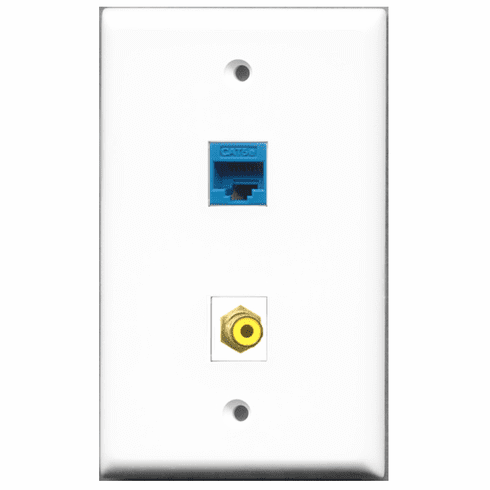 RiteAV - 1 Port RCA Yellow - 1 Port Cat5e Ethernet Blue  Wall Plate White