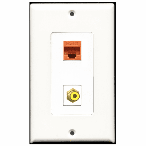 RiteAV - 1 Port RCA Yellow - 1 Port Cat5e Ethernet Orange  Wall Plate Decora White
