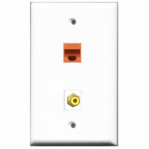 RiteAV - 1 Port RCA Yellow - 1 Port Cat5e Ethernet Orange  Wall Plate White