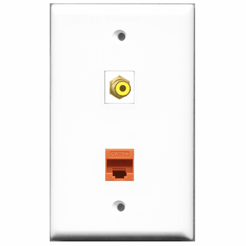 RiteAV - 1 Port RCA Yellow - 1 Port Cat5e Ethernet Orange  Wall Plate White
