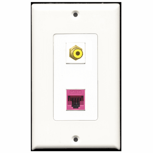 RiteAV - 1 Port RCA Yellow - 1 Port Cat5e Ethernet Pink  Wall Plate Decora White