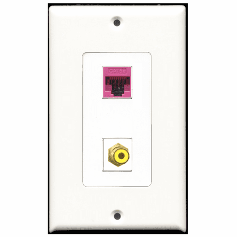 RiteAV - 1 Port RCA Yellow - 1 Port Cat5e Ethernet Pink  Wall Plate Decora White