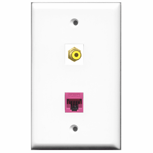 RiteAV - 1 Port RCA Yellow - 1 Port Cat5e Ethernet Pink  Wall Plate White