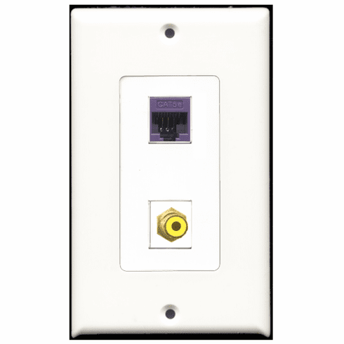 RiteAV - 1 Port RCA Yellow - 1 Port Cat5e Ethernet Purple  Wall Plate Decora White