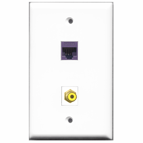 RiteAV - 1 Port RCA Yellow - 1 Port Cat5e Ethernet Purple  Wall Plate White