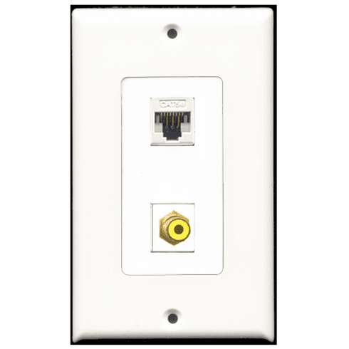 RiteAV - 1 Port RCA Yellow - 1 Port Cat5e Ethernet White  Wall Plate Decora White