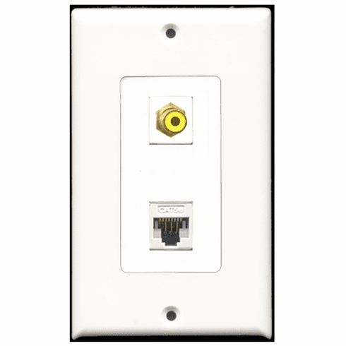 RiteAV - 1 Port RCA Yellow - 1 Port Cat5e Ethernet White  Wall Plate Decora White