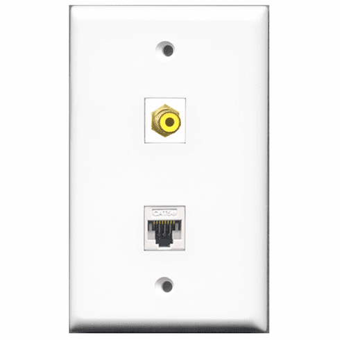 RiteAV - 1 Port RCA Yellow - 1 Port Cat5e Ethernet White  Wall Plate White