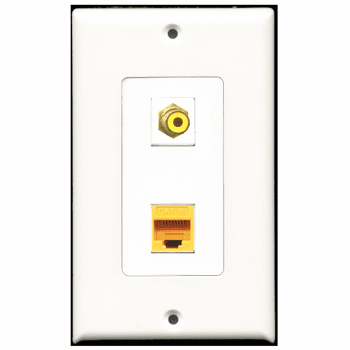 RiteAV - 1 Port RCA Yellow - 1 Port Cat5e Ethernet Yellow  Wall Plate Decora White