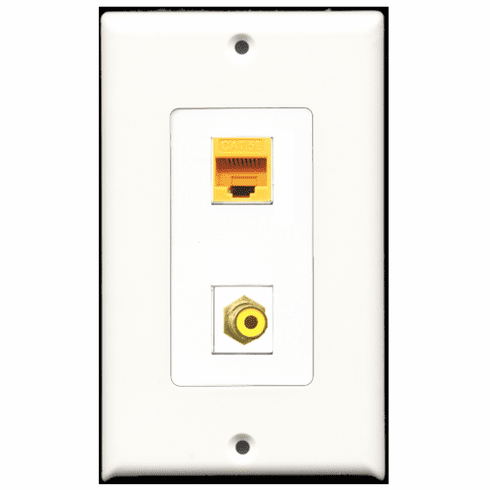 RiteAV - 1 Port RCA Yellow - 1 Port Cat5e Ethernet Yellow  Wall Plate Decora White