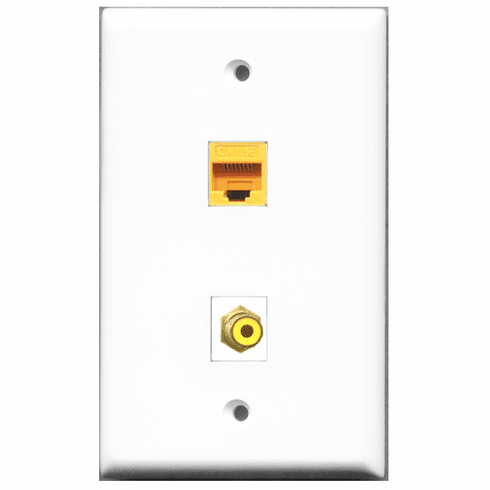 RiteAV - 1 Port RCA Yellow - 1 Port Cat5e Ethernet Yellow  Wall Plate White