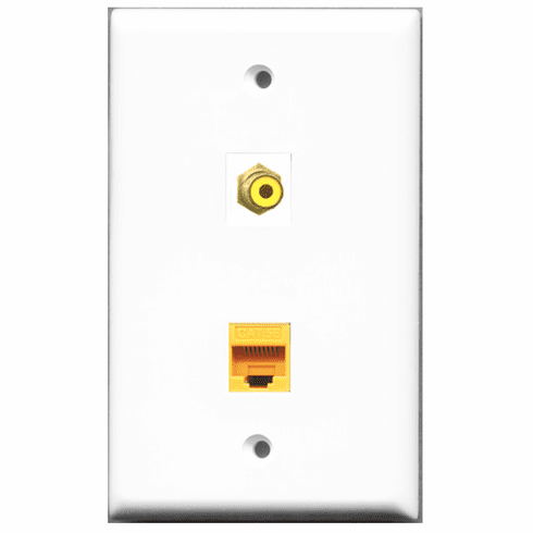 RiteAV - 1 Port RCA Yellow - 1 Port Cat5e Ethernet Yellow  Wall Plate White
