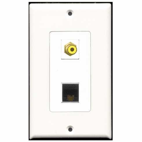 RiteAV - 1 Port RCA Yellow 1 Port Cat6 Black  Wall Plate Decora White