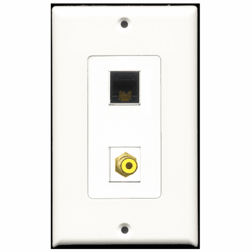 RiteAV - 1 Port RCA Yellow - 1 Port Cat6 Ethernet Black  Wall Plate Decora White