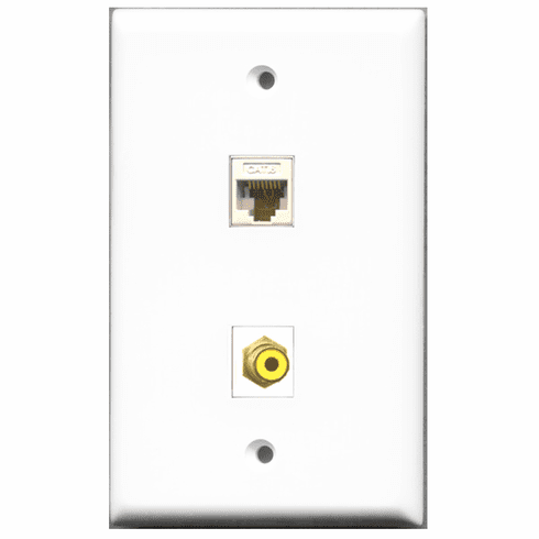 RiteAV - 1 Port RCA Yellow - 1 Port Cat6 Ethernet White  Wall Plate White