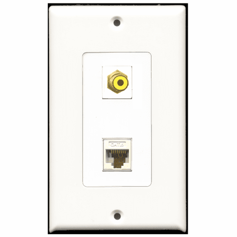 RiteAV - 1 Port RCA Yellow 1 Port Cat6 White  Wall Plate Decora White
