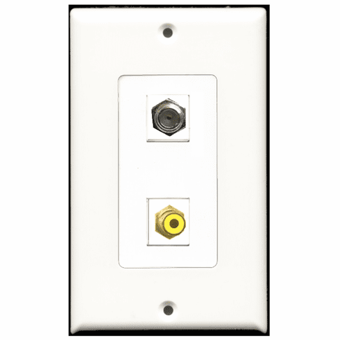 RiteAV - 1 Port RCA Yellow - 1 Port Coax Port Cable TV F Type  Wall Plate Decora White
