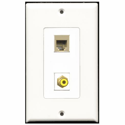 RiteAV - 1 Port RCA Yellow - 1 Port Phone RJ11 RJ12 Beige  Wall Plate Decora White