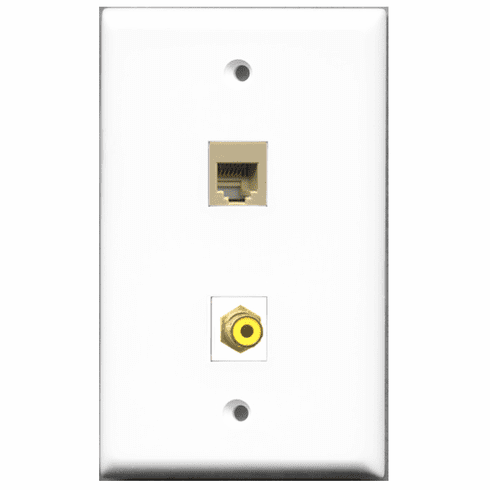 RiteAV - 1 Port RCA Yellow - 1 Port Phone RJ11 RJ12 Beige  Wall Plate White