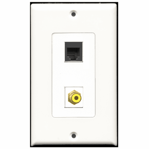 RiteAV - 1 Port RCA Yellow - 1 Port Phone RJ11 RJ12 Black  Wall Plate Decora White