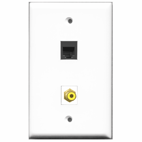 RiteAV - 1 Port RCA Yellow - 1 Port Phone RJ11 RJ12 Black  Wall Plate White