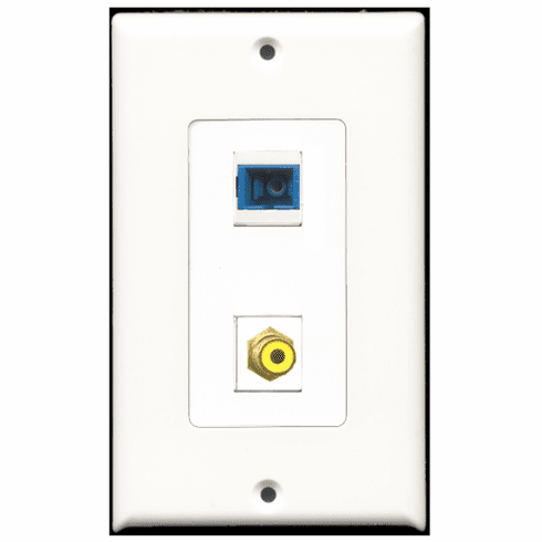 RiteAV - 1 Port RCA Yellow - 1 Port SC Fiber Singlemode Simplex Port  Wall Plate Decora White