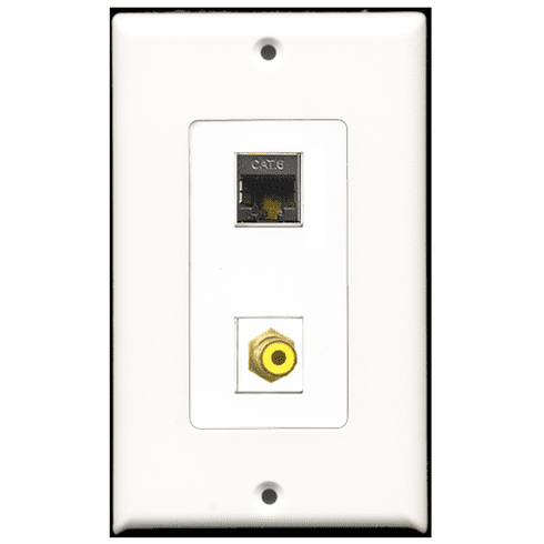 RiteAV - 1 Port RCA Yellow - 1 Port Shielded Cat6 Ethernet  Wall Plate Decora White