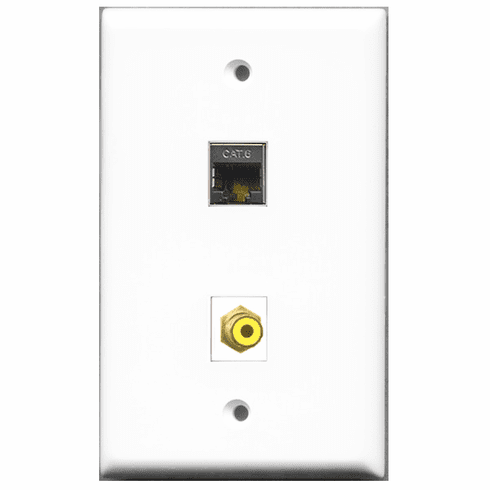 RiteAV - 1 Port RCA Yellow - 1 Port Shielded Cat6 Ethernet  Wall Plate White