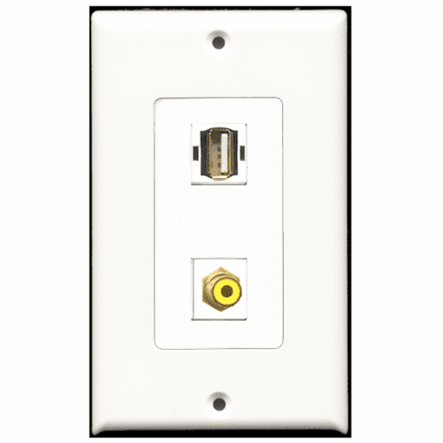 RiteAV - 1 Port RCA Yellow - 1 Port USB A-A  Wall Plate Decora White