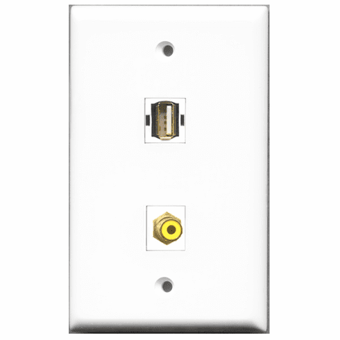 RiteAV - 1 Port RCA Yellow - 1 Port USB A-A  Wall Plate White