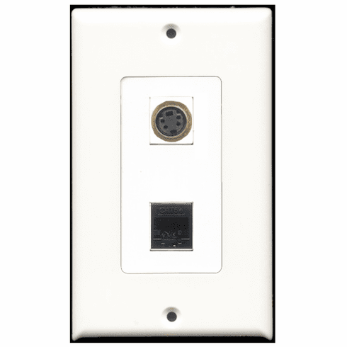 RiteAV - 1 Port S-Video - 1 Port Cat5e Ethernet Black  Wall Plate Decora White