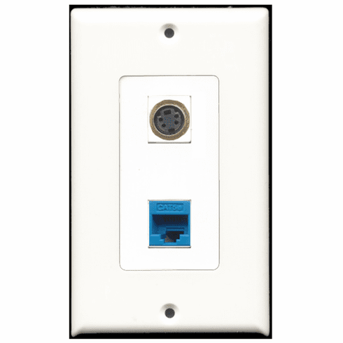 RiteAV - 1 Port S-Video - 1 Port Cat5e Ethernet Blue  Wall Plate Decora White