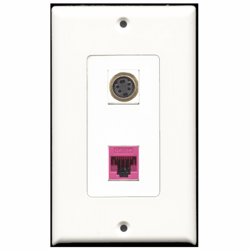 RiteAV - 1 Port S-Video - 1 Port Cat5e Ethernet Pink  Wall Plate Decora White