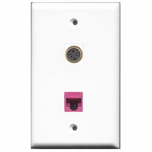RiteAV - 1 Port S-Video - 1 Port Cat5e Ethernet Pink  Wall Plate White